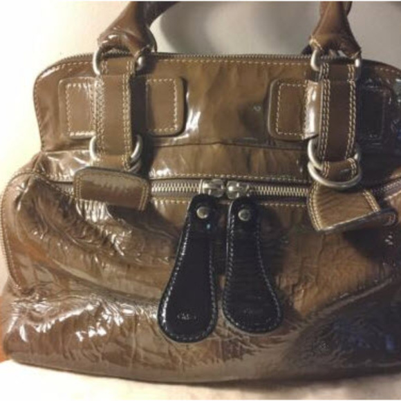 Chloe Patent Leather Bay Bag in Olive-Brown - Picture 4 of 8